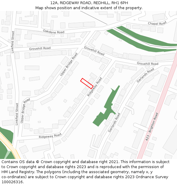 12A, RIDGEWAY ROAD, REDHILL, RH1 6PH: Location map and indicative extent of plot