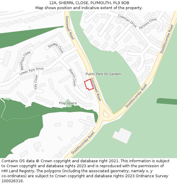12A, SHERRIL CLOSE, PLYMOUTH, PL9 9DB: Location map and indicative extent of plot