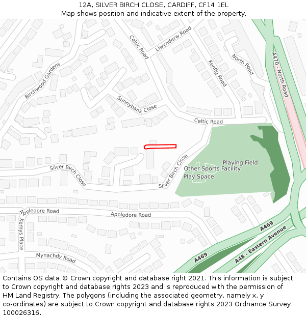 12A, SILVER BIRCH CLOSE, CARDIFF, CF14 1EL: Location map and indicative extent of plot