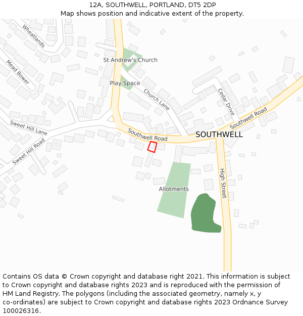 12A, SOUTHWELL, PORTLAND, DT5 2DP: Location map and indicative extent of plot