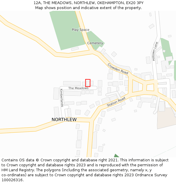 12A, THE MEADOWS, NORTHLEW, OKEHAMPTON, EX20 3PY: Location map and indicative extent of plot