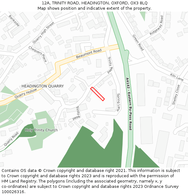 12A, TRINITY ROAD, HEADINGTON, OXFORD, OX3 8LQ: Location map and indicative extent of plot