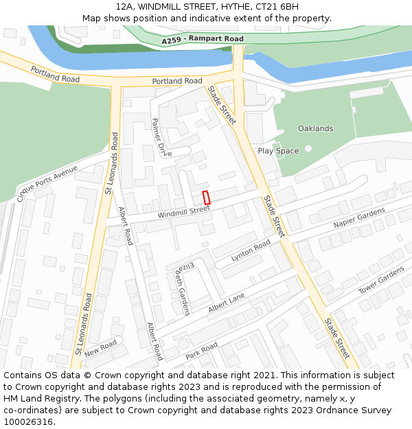 12A, WINDMILL STREET, HYTHE, CT21 6BH: Location map and indicative extent of plot