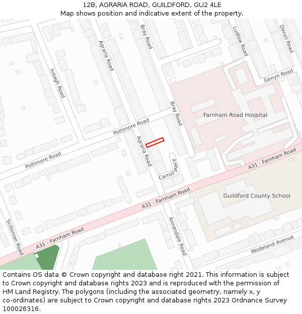 12B, AGRARIA ROAD, GUILDFORD, GU2 4LE: Location map and indicative extent of plot