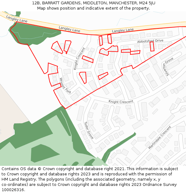 12B, BARRATT GARDENS, MIDDLETON, MANCHESTER, M24 5JU: Location map and indicative extent of plot