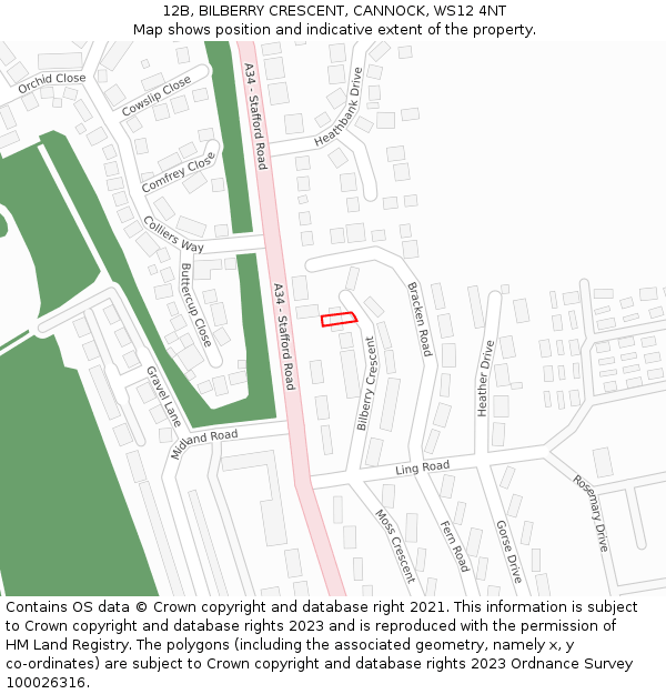 12B, BILBERRY CRESCENT, CANNOCK, WS12 4NT: Location map and indicative extent of plot