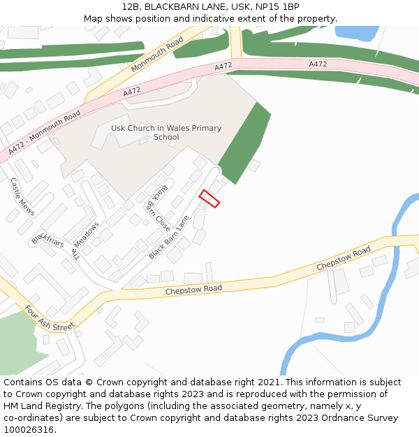 12B, BLACKBARN LANE, USK, NP15 1BP: Location map and indicative extent of plot