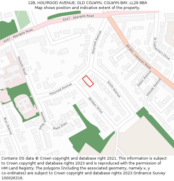 12B, HOLYROOD AVENUE, OLD COLWYN, COLWYN BAY, LL29 8BA: Location map and indicative extent of plot