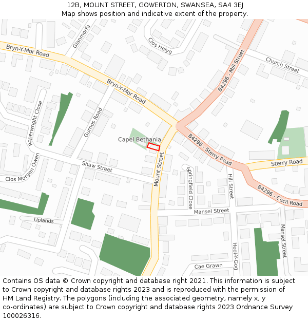 12B, MOUNT STREET, GOWERTON, SWANSEA, SA4 3EJ: Location map and indicative extent of plot