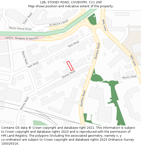 12B, STONEY ROAD, COVENTRY, CV1 2NP: Location map and indicative extent of plot