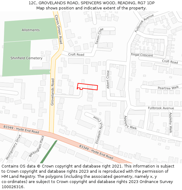 12C, GROVELANDS ROAD, SPENCERS WOOD, READING, RG7 1DP: Location map and indicative extent of plot