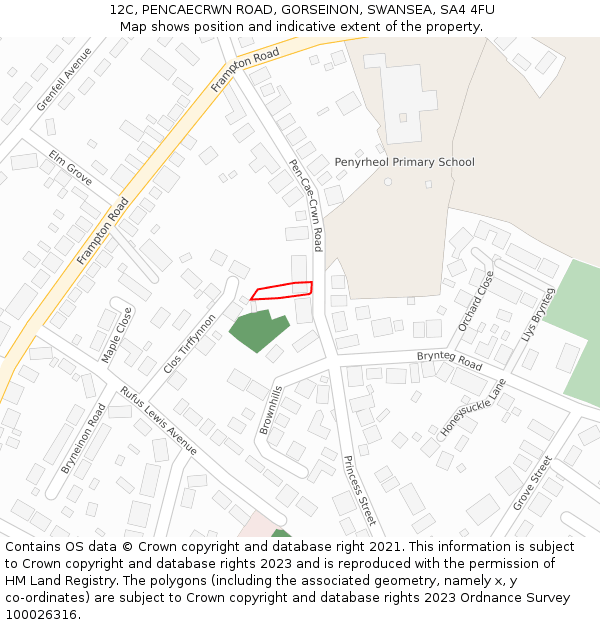 12C, PENCAECRWN ROAD, GORSEINON, SWANSEA, SA4 4FU: Location map and indicative extent of plot