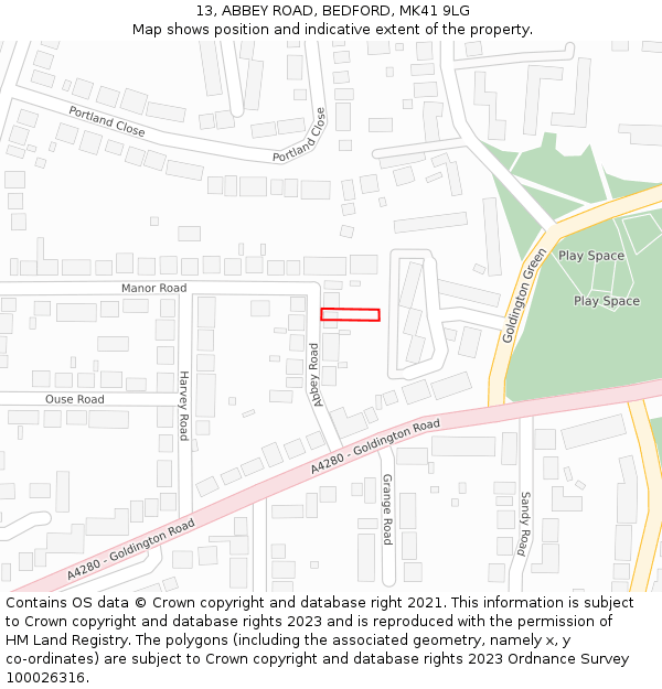 13, ABBEY ROAD, BEDFORD, MK41 9LG: Location map and indicative extent of plot