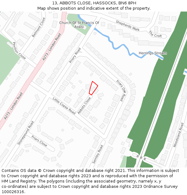 13, ABBOTS CLOSE, HASSOCKS, BN6 8PH: Location map and indicative extent of plot