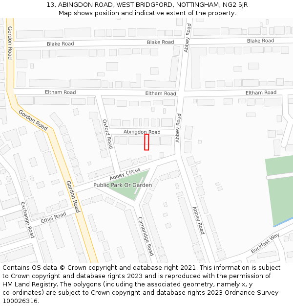 13, ABINGDON ROAD, WEST BRIDGFORD, NOTTINGHAM, NG2 5JR: Location map and indicative extent of plot