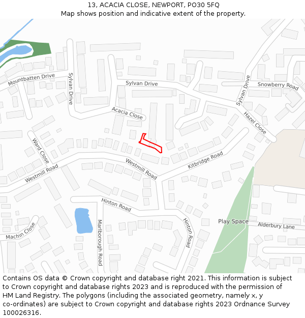 13, ACACIA CLOSE, NEWPORT, PO30 5FQ: Location map and indicative extent of plot