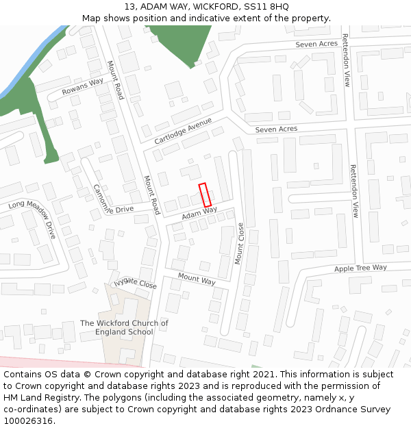 13, ADAM WAY, WICKFORD, SS11 8HQ: Location map and indicative extent of plot