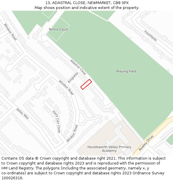 13, ADASTRAL CLOSE, NEWMARKET, CB8 0PX: Location map and indicative extent of plot