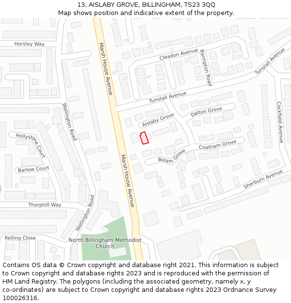 13, AISLABY GROVE, BILLINGHAM, TS23 3QQ: Location map and indicative extent of plot