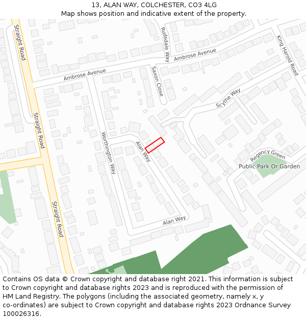 13, ALAN WAY, COLCHESTER, CO3 4LG: Location map and indicative extent of plot