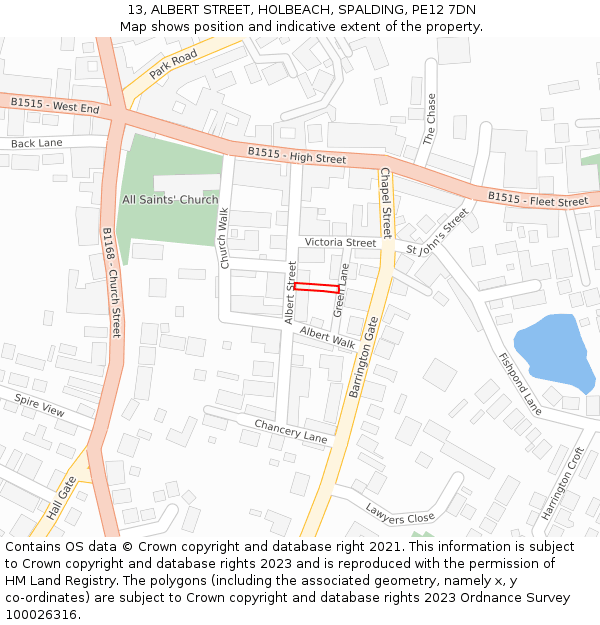 13, ALBERT STREET, HOLBEACH, SPALDING, PE12 7DN: Location map and indicative extent of plot