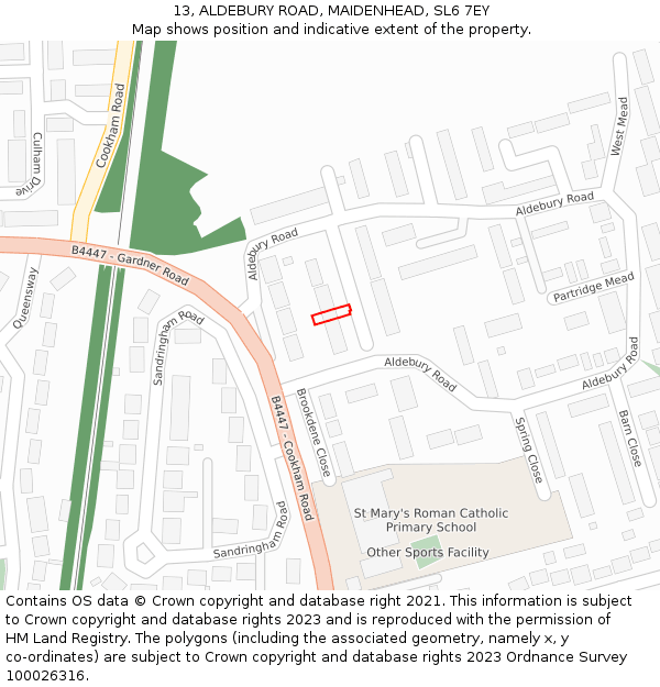 13, ALDEBURY ROAD, MAIDENHEAD, SL6 7EY: Location map and indicative extent of plot