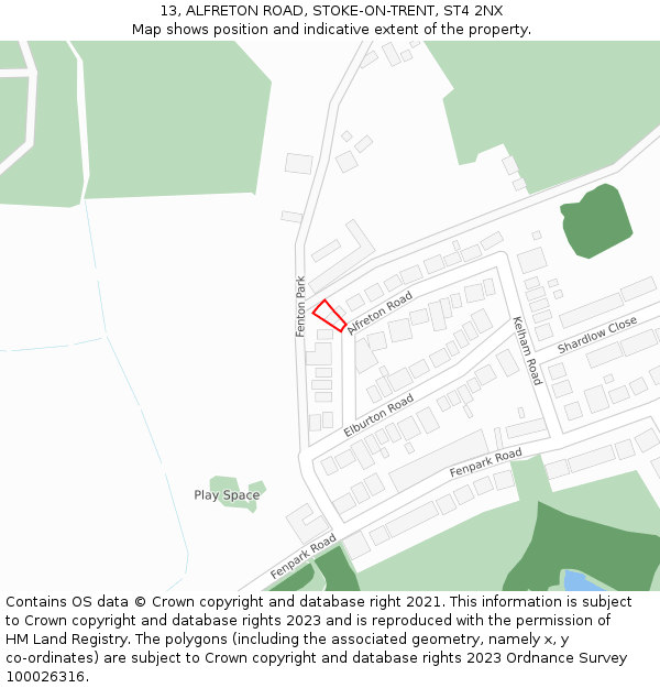 13, ALFRETON ROAD, STOKE-ON-TRENT, ST4 2NX: Location map and indicative extent of plot