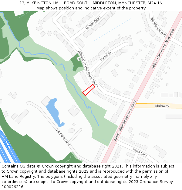 13, ALKRINGTON HALL ROAD SOUTH, MIDDLETON, MANCHESTER, M24 1NJ: Location map and indicative extent of plot