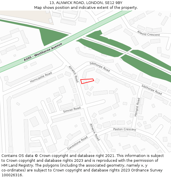 13, ALNWICK ROAD, LONDON, SE12 9BY: Location map and indicative extent of plot