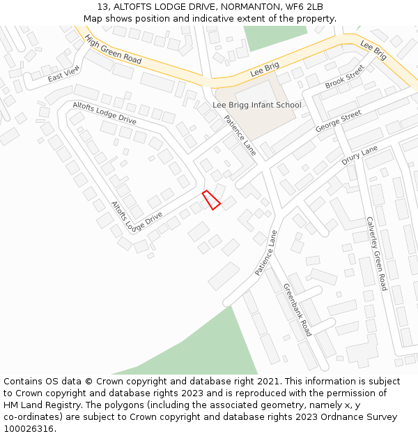 13, ALTOFTS LODGE DRIVE, NORMANTON, WF6 2LB: Location map and indicative extent of plot