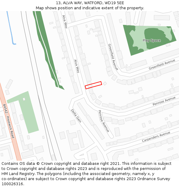 13, ALVA WAY, WATFORD, WD19 5EE: Location map and indicative extent of plot