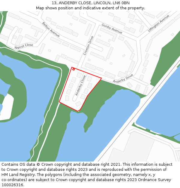 13, ANDERBY CLOSE, LINCOLN, LN6 0BN: Location map and indicative extent of plot