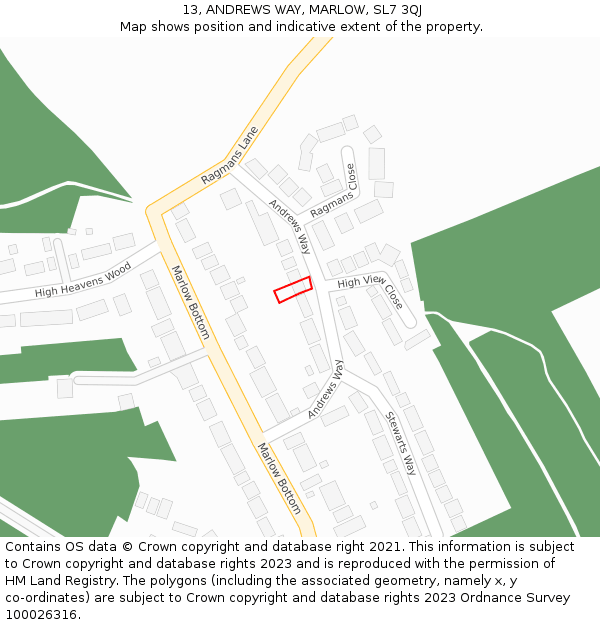 13, ANDREWS WAY, MARLOW, SL7 3QJ: Location map and indicative extent of plot