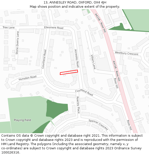 13, ANNESLEY ROAD, OXFORD, OX4 4JH: Location map and indicative extent of plot