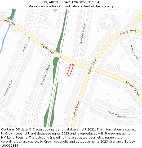 13, ARGYLE ROAD, LONDON, N12 8JA: Location map and indicative extent of plot