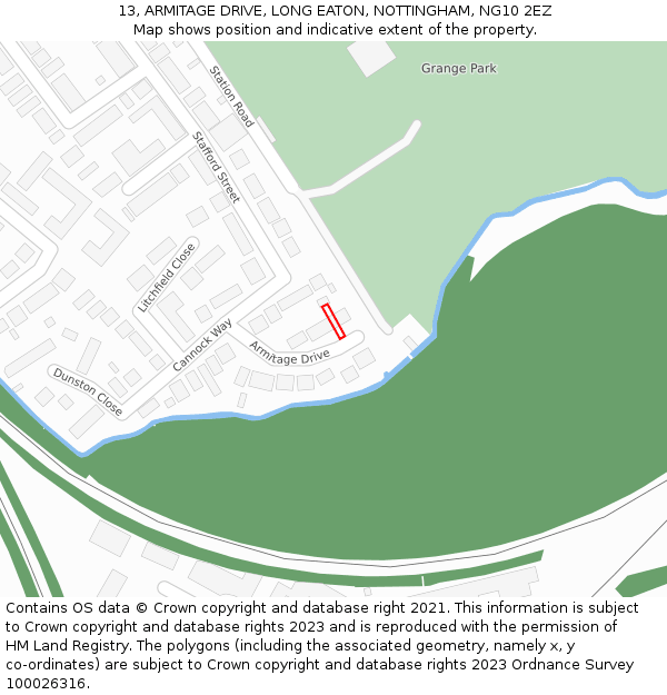 13, ARMITAGE DRIVE, LONG EATON, NOTTINGHAM, NG10 2EZ: Location map and indicative extent of plot