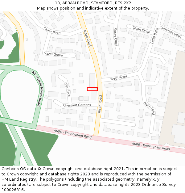 13, ARRAN ROAD, STAMFORD, PE9 2XP: Location map and indicative extent of plot