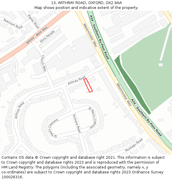 13, ARTHRAY ROAD, OXFORD, OX2 9AA: Location map and indicative extent of plot