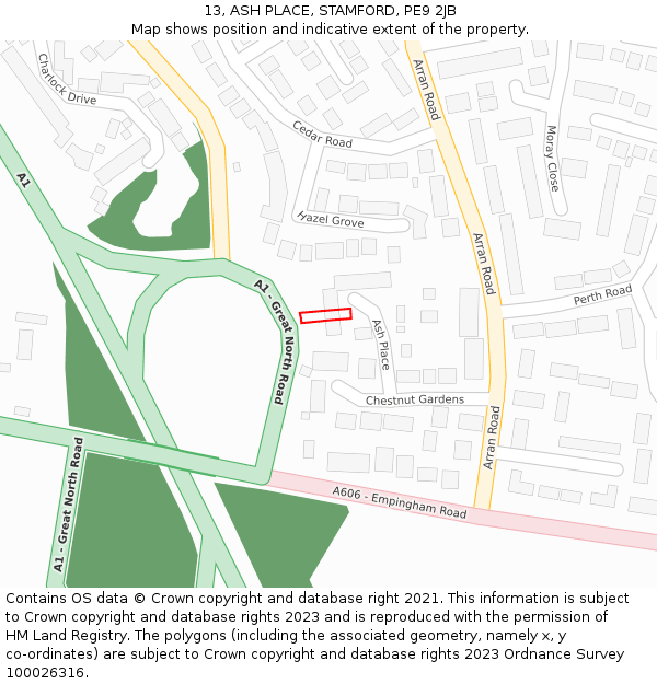 13, ASH PLACE, STAMFORD, PE9 2JB: Location map and indicative extent of plot