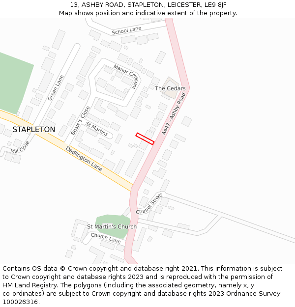 13, ASHBY ROAD, STAPLETON, LEICESTER, LE9 8JF: Location map and indicative extent of plot