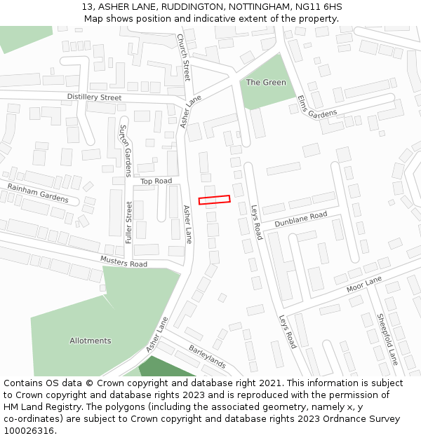 13, ASHER LANE, RUDDINGTON, NOTTINGHAM, NG11 6HS: Location map and indicative extent of plot