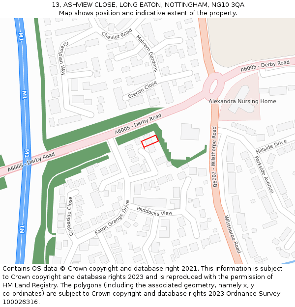 13, ASHVIEW CLOSE, LONG EATON, NOTTINGHAM, NG10 3QA: Location map and indicative extent of plot