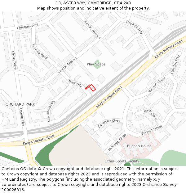 13, ASTER WAY, CAMBRIDGE, CB4 2XR: Location map and indicative extent of plot