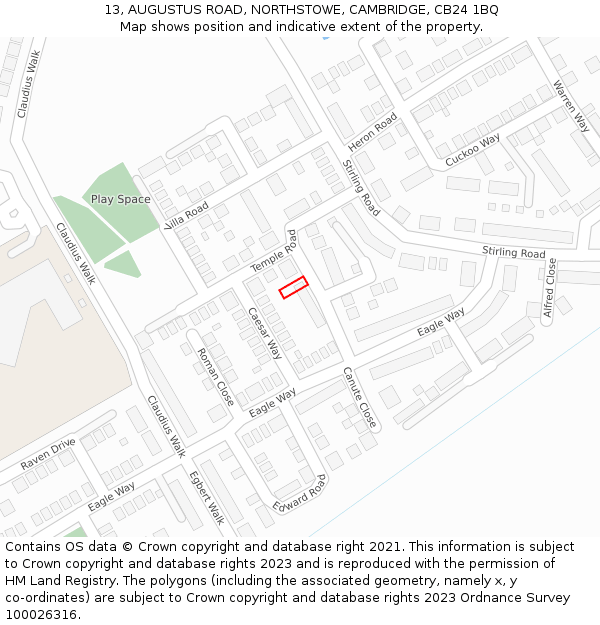 13, AUGUSTUS ROAD, NORTHSTOWE, CAMBRIDGE, CB24 1BQ: Location map and indicative extent of plot