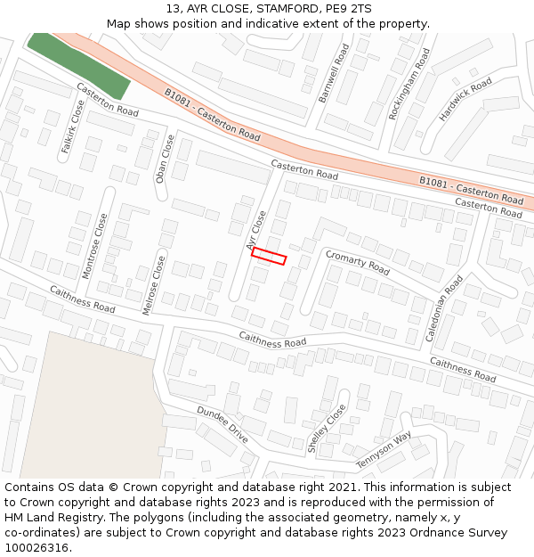 13, AYR CLOSE, STAMFORD, PE9 2TS: Location map and indicative extent of plot