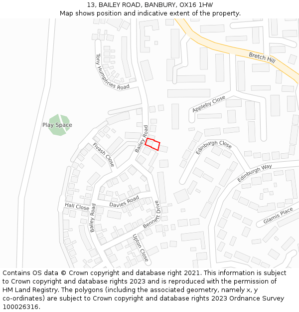 13, BAILEY ROAD, BANBURY, OX16 1HW: Location map and indicative extent of plot