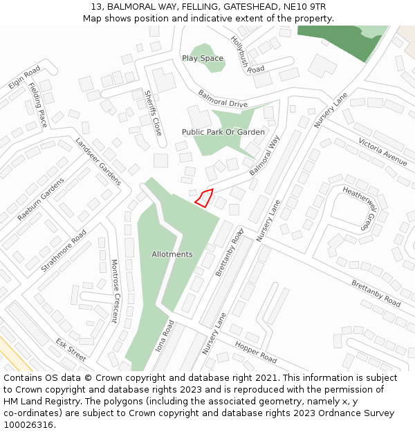 13, BALMORAL WAY, FELLING, GATESHEAD, NE10 9TR: Location map and indicative extent of plot