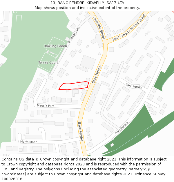 13, BANC PENDRE, KIDWELLY, SA17 4TA: Location map and indicative extent of plot