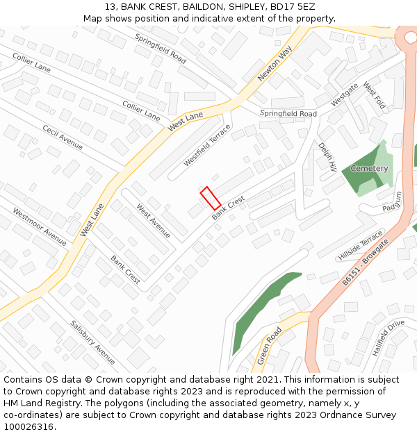 13, BANK CREST, BAILDON, SHIPLEY, BD17 5EZ: Location map and indicative extent of plot