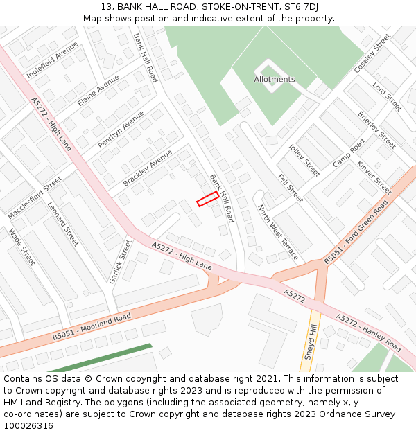 13, BANK HALL ROAD, STOKE-ON-TRENT, ST6 7DJ: Location map and indicative extent of plot